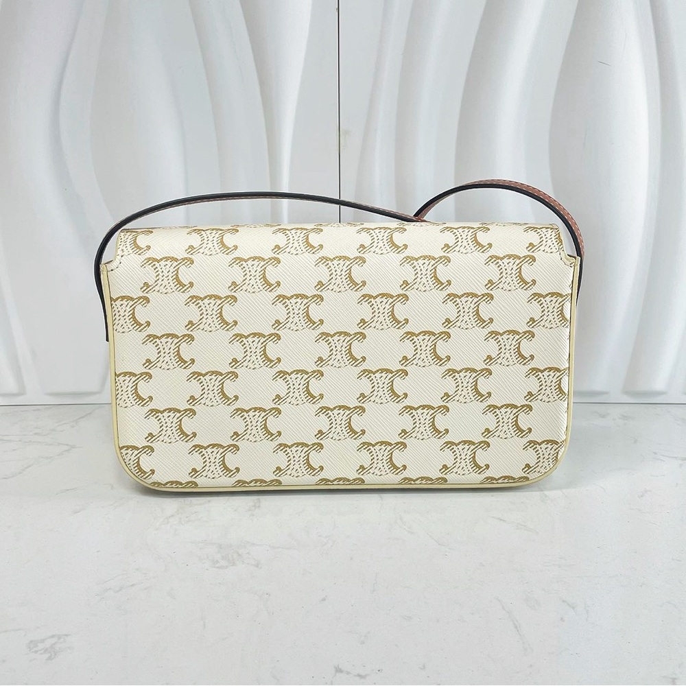 CELINE Triomphe Shoulder Bag White Monogram Canvas Calfskin Leather - Picture 2 of 11